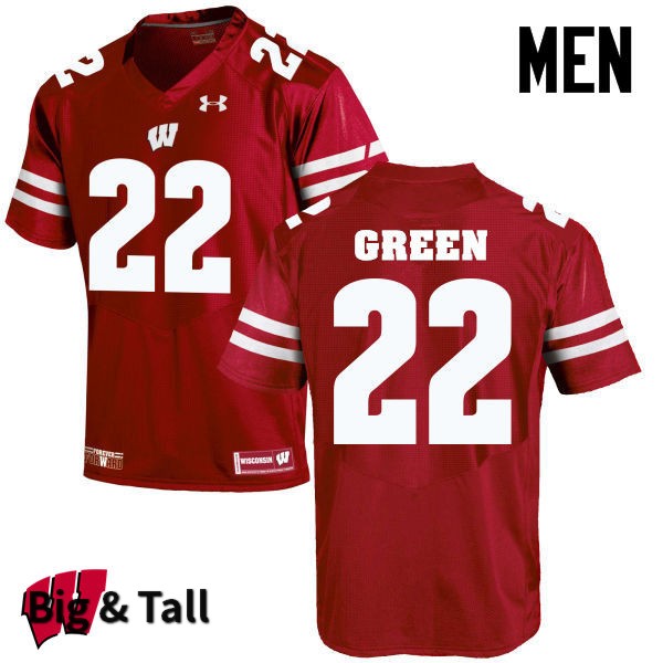 Wisconsin Badgers Men's #22 Cade Green NCAA Under Armour Authentic Red Big & Tall College Stitched Football Jersey KJ40A52WX